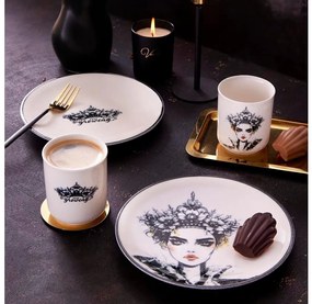 Set da tavola 4 pezzi, nero/bianco, in porcellana