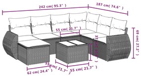 Set divano da giardino 8pz con cuscini grigio chiaro polyrattan