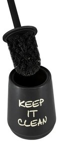 Portascopino da appoggio linea Wash in ceramica nero opaco con scritte