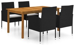 Set mobili da pranzo per giardino 5 pz nero