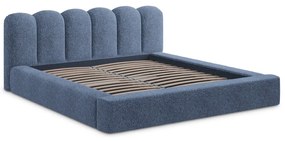 Letto matrimoniale imbottito blu con contenitore con griglia 180x200 cm Mano - Makamii