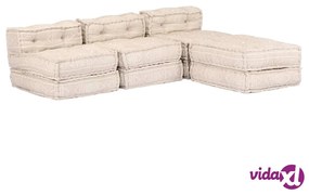 vidaXL Pouf Modulare a 3 Posti Beige in Tessuto