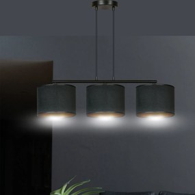 Lampadario 3 Luci Ganesha In Acciaio Nero E Paralumi In Tessuto Nero
