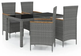 Set da pranzo da esterno 5 pz con cuscini in polyrattan grigio