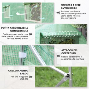 Serra a Tunnel Anti-UV 4x2x2 m con 6 Finestre a Rete e Ingresso Arrotolabile in Metallo e PE Verde...