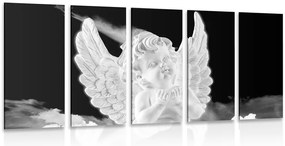 Quadri 5 pezzi – Angelo attento in bianco e nero nel cielo