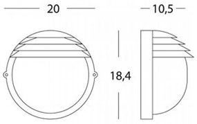 Applique Piccola Esterno Palpebra Tonda Alluminio E Vetro Nero 1 Luce E27