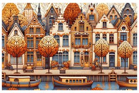 Quadro su tela – Vicolo autunnale con barche vicino al canale