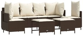 Set divano da giardino 5 pz con cuscini marrone in polyrattan