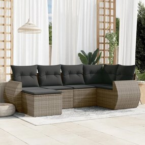 Set divano da giardino 6 pz con cuscini grigio in polyrattan