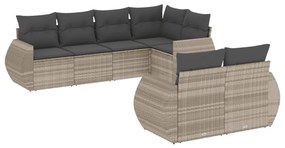 Set divani da giardino 7pz con cuscini grigio chiaro polyrattan