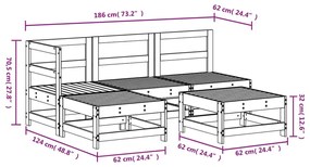 Set Salotto da Giardino 5 pz Grigio in Legno Massello di Pino