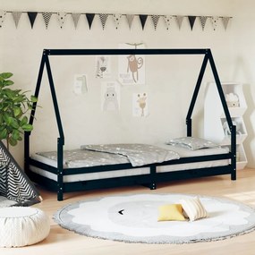 Giroletto Per Bambini Nero 90x200 Cm İn Legno Massello Di Pino /