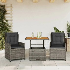 Set Da Bistrò 3 Pz Con Cuscini Grigio İn Polyrattan /