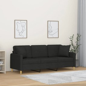 Divano A 3 Posti Con Cuscini Nero 180 Cm İn Tessuto /