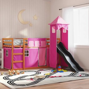 Letto A Castello Con Scivolo E Tende Rosa 90x200 Cm /