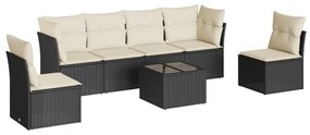 Set divani da giardino con cuscini 7pz nero polyrattan