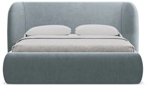 Letto matrimoniale imbottito blu chiaro con contenitore con griglia 160x200 cm Hauke - Makamii
