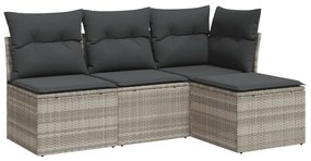 Set divano da giardino 4pz con cuscini grigio chiaro polyrattan