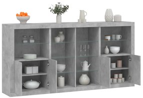 Credenza con luci led grigio cemento 202x37x100 cm