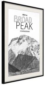 Poster  Peaks of the World: Broad Peak  Cornice Quadri Cornice nera con pass-partout, Larghezza x Altezza Home decor 20x30