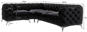Divano angolare nero (con penisola a sinistra/a L) con rivestimento in velluto Chelsea – Ropez