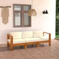 Divano da Giardino 3 Posti Cuscini Bianco Crema Massello Acacia cod mxl 40747