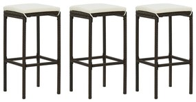 Sgabelli Da Bar Con Cuscini 3 Pz Marroni İn Polyrattan /