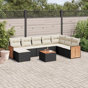 Set Divani da Giardino 9 pz con Cuscini Nero in Polyrattan