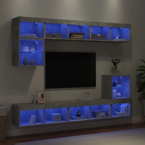 Mobili Tv A Muro Con Led 8pz Grigio Cemento Legno Multistrato /