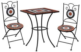 Set bistrò 3 pz con mosaico in ceramica terracotta e bianco