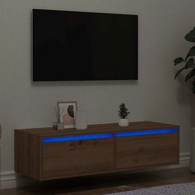 Mobile Porta Tv Con Luci Led Rovere Artigianale 100x35,5x25 Cm /