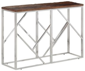 Tavolo Consolle Argento Acciaio Inox E Traverse Legno Massello /