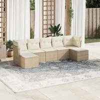 Set Divani da Giardino 7 pz con Cuscini Beige in Polyrattan 3218028