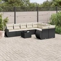 Set Divani da Giardino 10pz con Cuscini in Polyrattan Nero 3221845