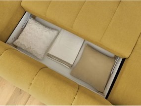 Divano angolare color senape allungabile e con contenitore (penisola a destra/a U) con rivestimento in ciniglia Fuji – Bobochic Paris