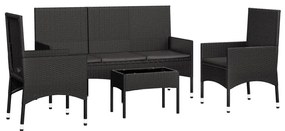 Set divani da giardino 4 pz con cuscini nero in polyrattan