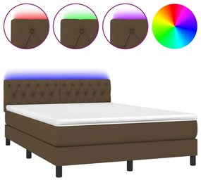 Letto a Molle Materasso e LED MarroneScuro 140x190cm in Tessuto