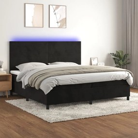 Letto a molle con materasso e led nero 200x200 cm in velluto