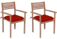 Sedie da Giardino 2 pz con Cuscini Rossi Massello di Teak 3062283