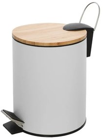 Pattumiera bagno con pedale in acciaio bianco opaco e bambù 3 Lt Haiti