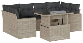 Set divani da giardino 7pz con cuscini grigio chiaro polyrattan