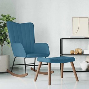 Poltrona A Dondolo Con Poggiapiedi Blu İn Velluto /