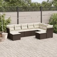 Set Divani da Giardino 9pz con Cuscini Marrone in Polyrattan 3218573