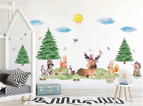 Bellissimo adesivo murale con gli animali della foresta XXL