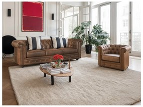 Lotto di 2 poltrone  CHESTERFIELD in microfibra effetto cuoio invecchiato