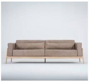 Divano in pelle di bufalo marrone chiaro con struttura in rovere massiccio , 240 cm Fawn - Gazzda