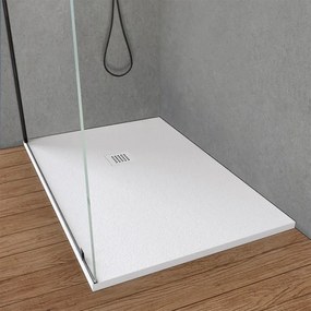 Piatto doccia resina 90x140 bianco effetto pietra filo pavimento   Loren