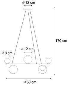 Lampada a sospensione nera con vetro fumé rotondo 8 luci - Monaco