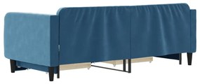 Divano letto estraibile con cassetti blu 90x200 cm in velluto